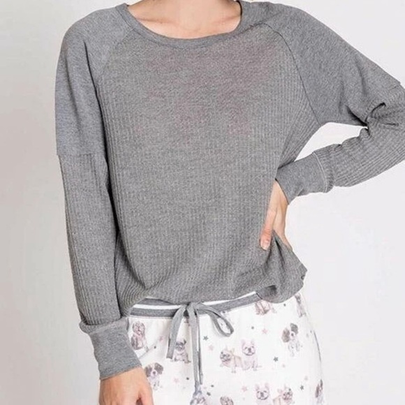 P.J. Salvage 2XL XXL Heather Gray Waffle Knit Long Sleeve Top Gray Lounge Shirt - Picture 1 of 8